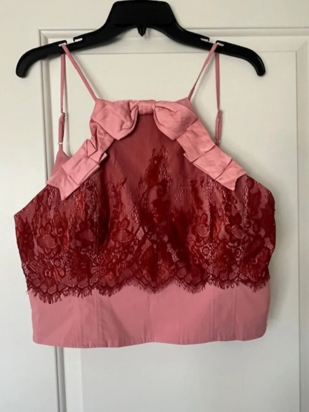 NWT Maeve Pink & Burgundy Lace Corset Halter Crop Top Sz L Romantic Soft Girl - Picture 2 of 11